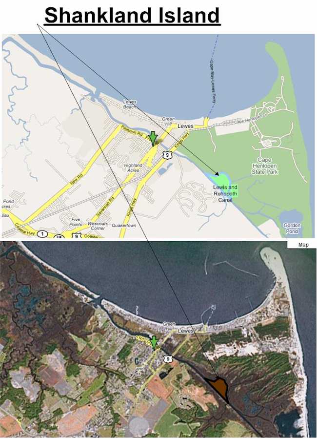 Possible location of Shankland Island on Google map and view